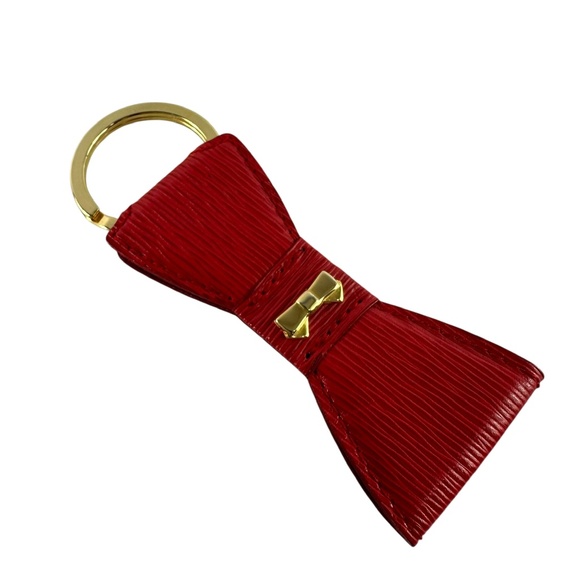 Genuine vintage NINA RICCI Red Bow Leather Key Ring Keychain Purse Charm - Picture 5 of 6